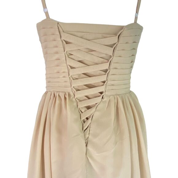 Halter Bridesmaid Backless Long Dress Evening Dress Formal Champagne Tan Size 4 - Picture 9 of 11